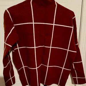 Cynthia Rowley Red and White Grid Turtleneck Sweater